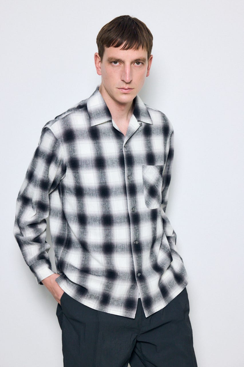 フレンチリネンオンブレーチェックシャツ 柄WHT L