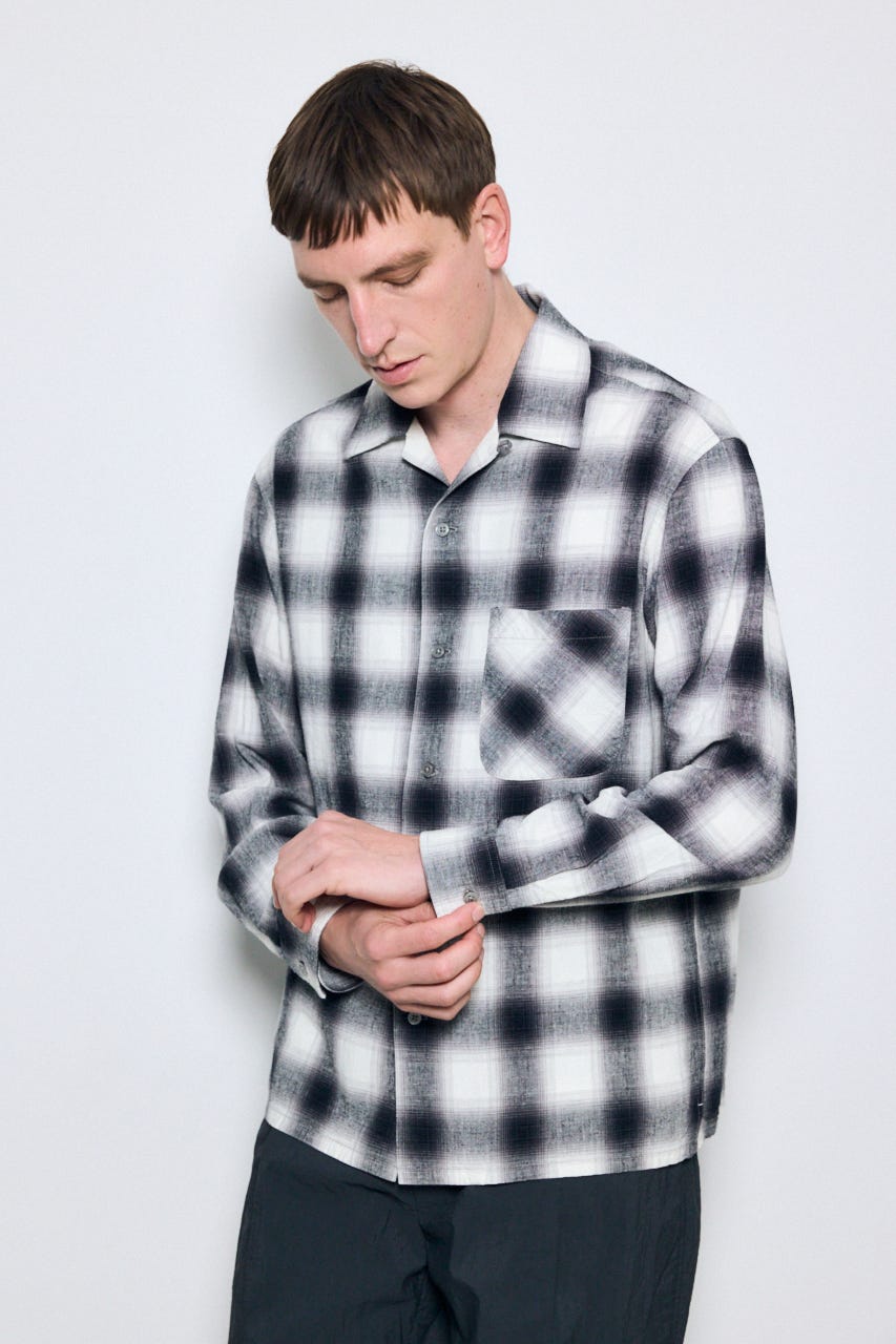 フレンチリネンオンブレーチェックシャツ 柄WHT L