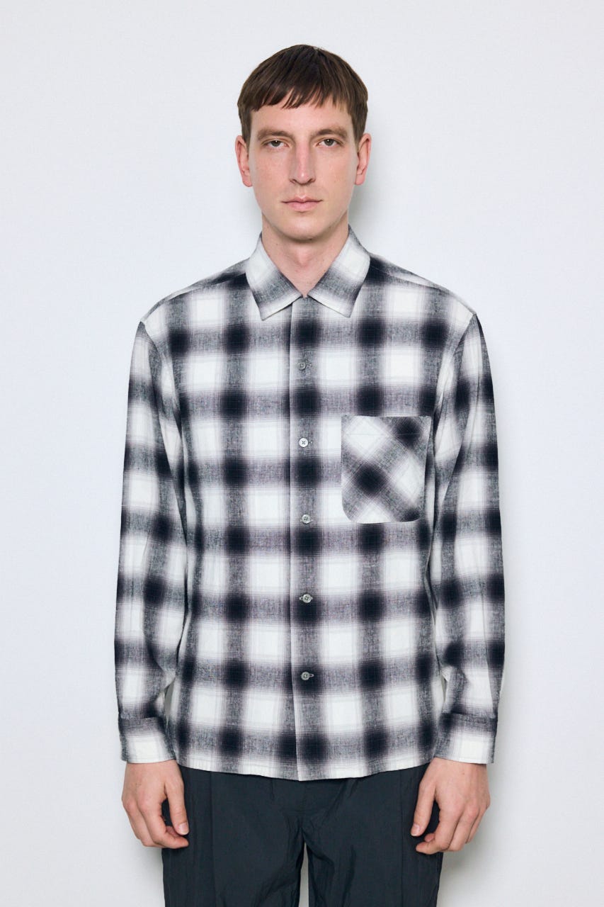 フレンチリネンオンブレーチェックシャツ 柄WHT L