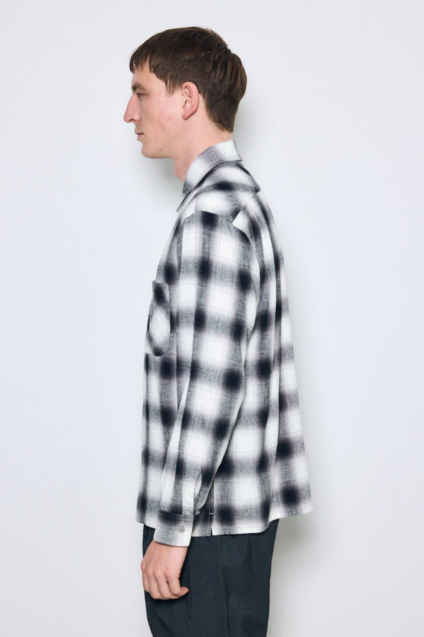 フレンチリネンオンブレーチェックシャツ 柄WHT L