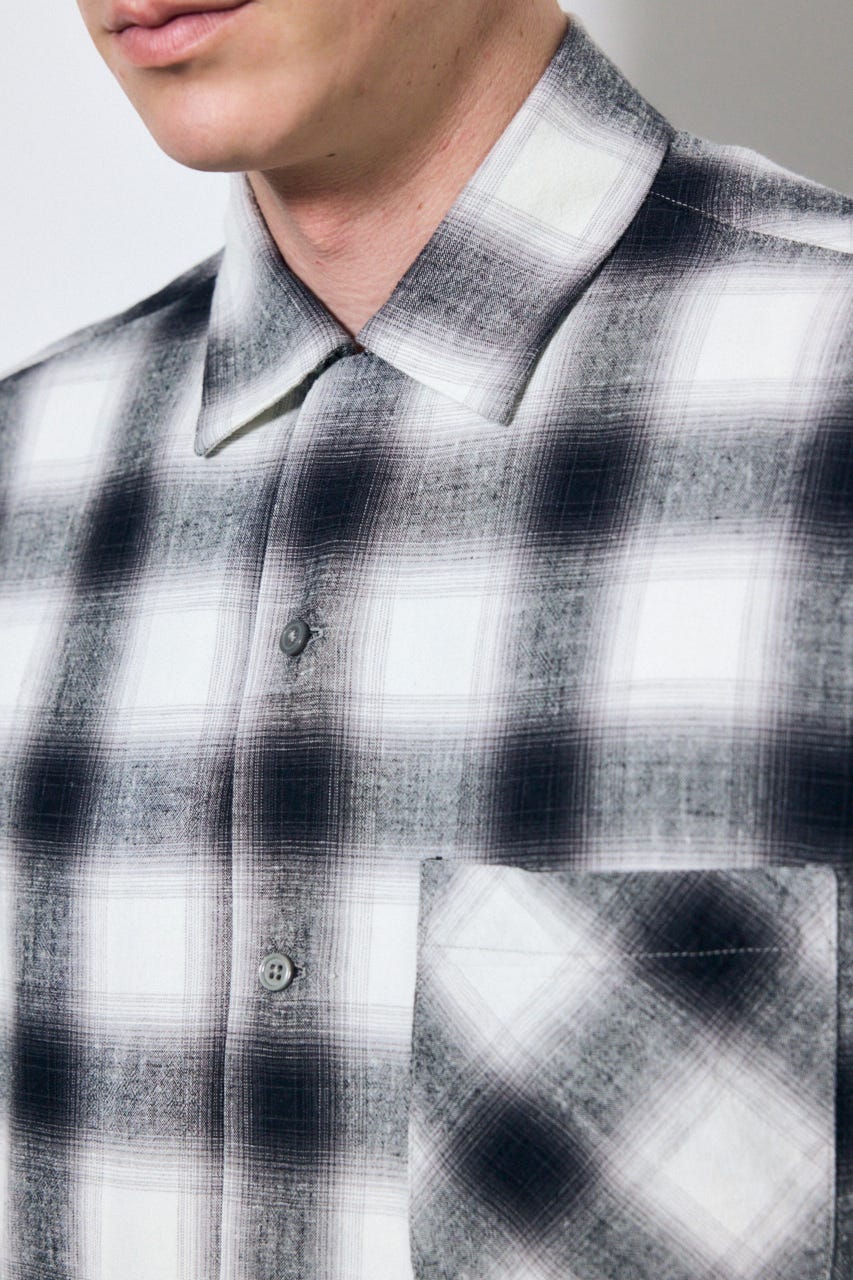 フレンチリネンオンブレーチェックシャツ 柄WHT L