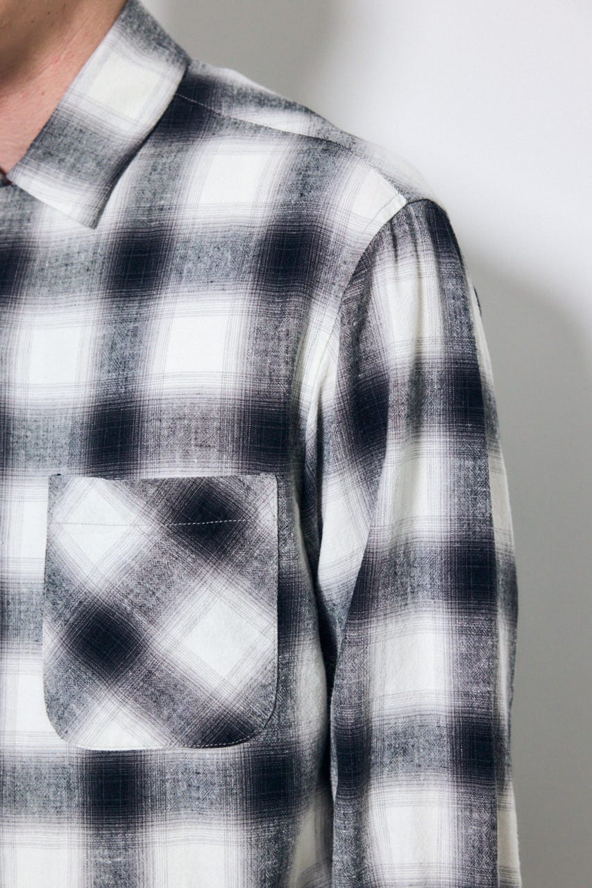 フレンチリネンオンブレーチェックシャツ 柄WHT L