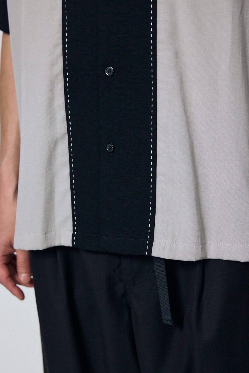 ツートーン切替開襟半袖シャツ 柄BLK L