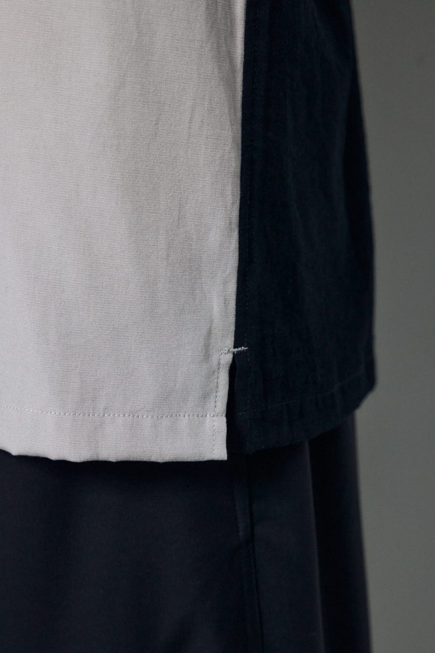 ツートーン切替開襟半袖シャツ 柄BLK L