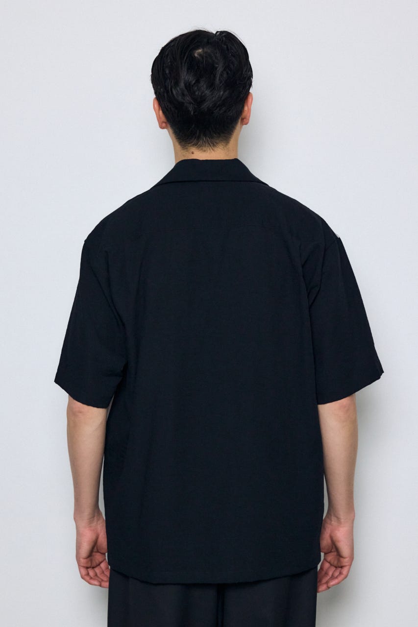 ツートーン切替開襟半袖シャツ 柄BLK L