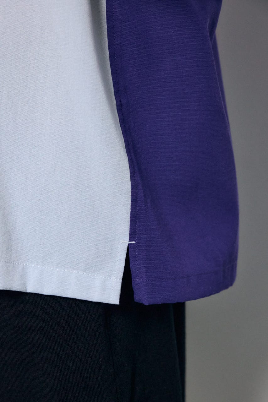 ツートーン切替開襟半袖シャツ 柄NVY M