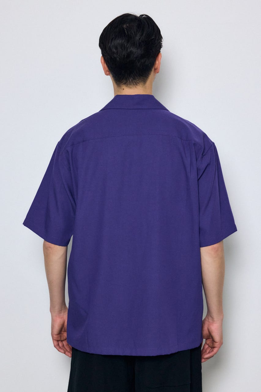 ツートーン切替開襟半袖シャツ 柄NVY M