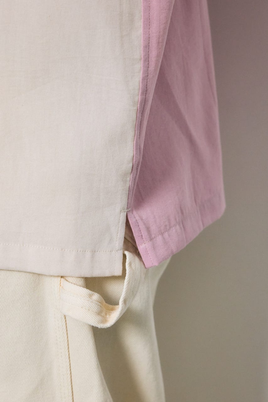 ツートーン切替開襟半袖シャツ 柄PNK L