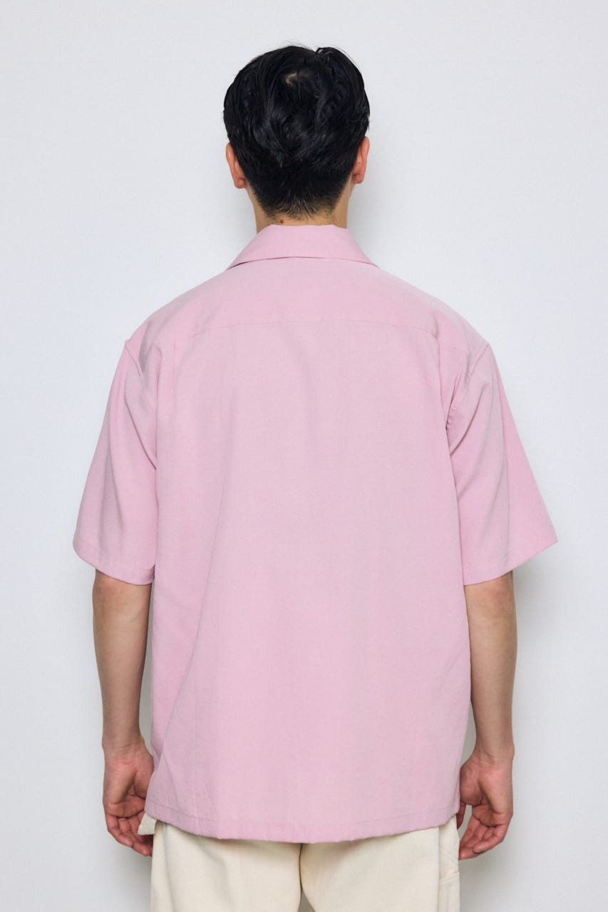 ツートーン切替開襟半袖シャツ 柄PNK L