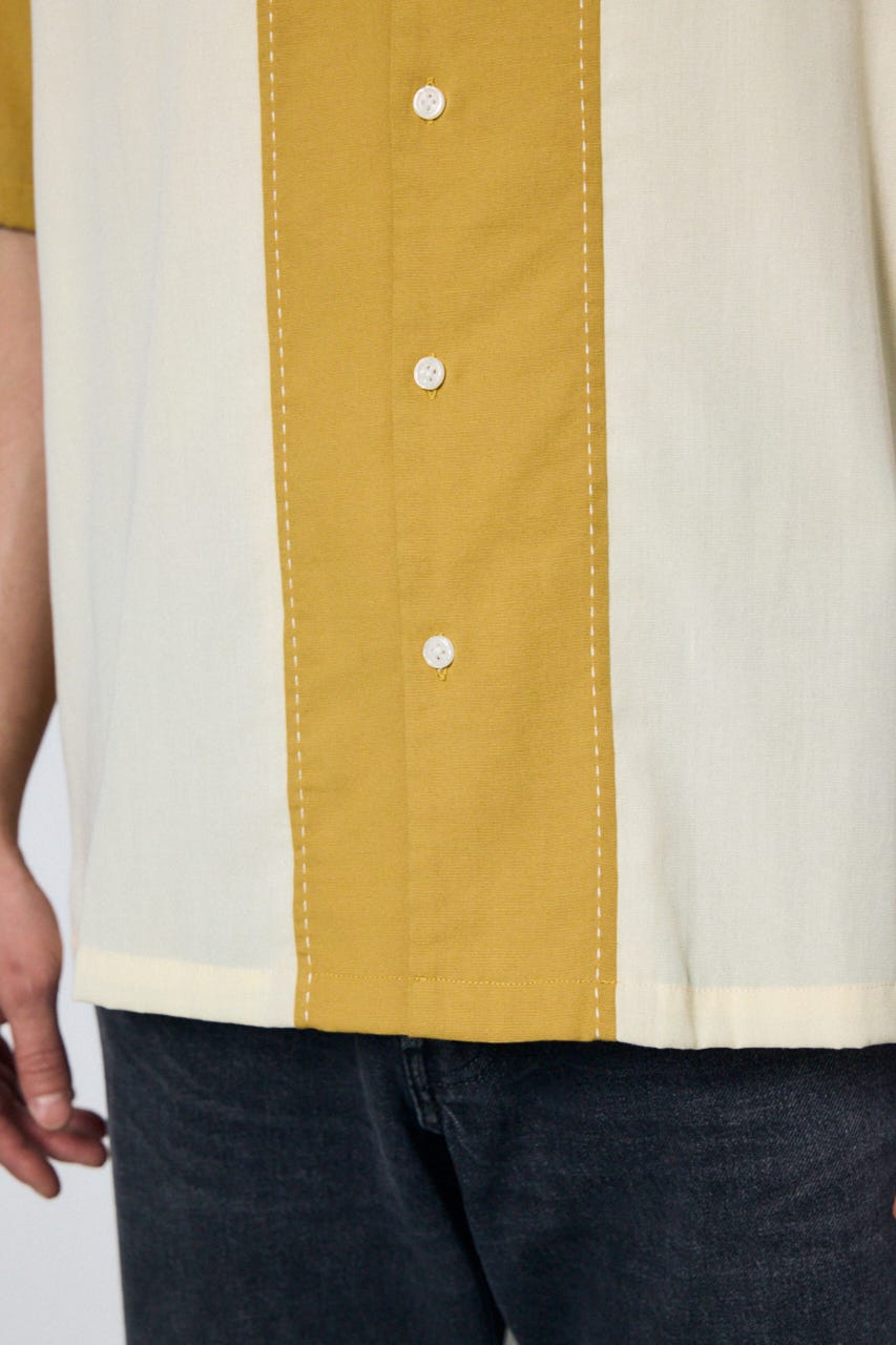 ツートーン切替開襟半袖シャツ 柄YEL L