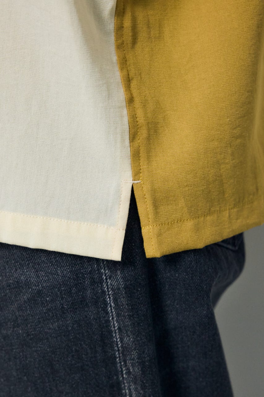 ツートーン切替開襟半袖シャツ 柄YEL L