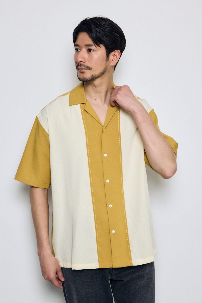 ツートーン切替開襟半袖シャツ 柄YEL L