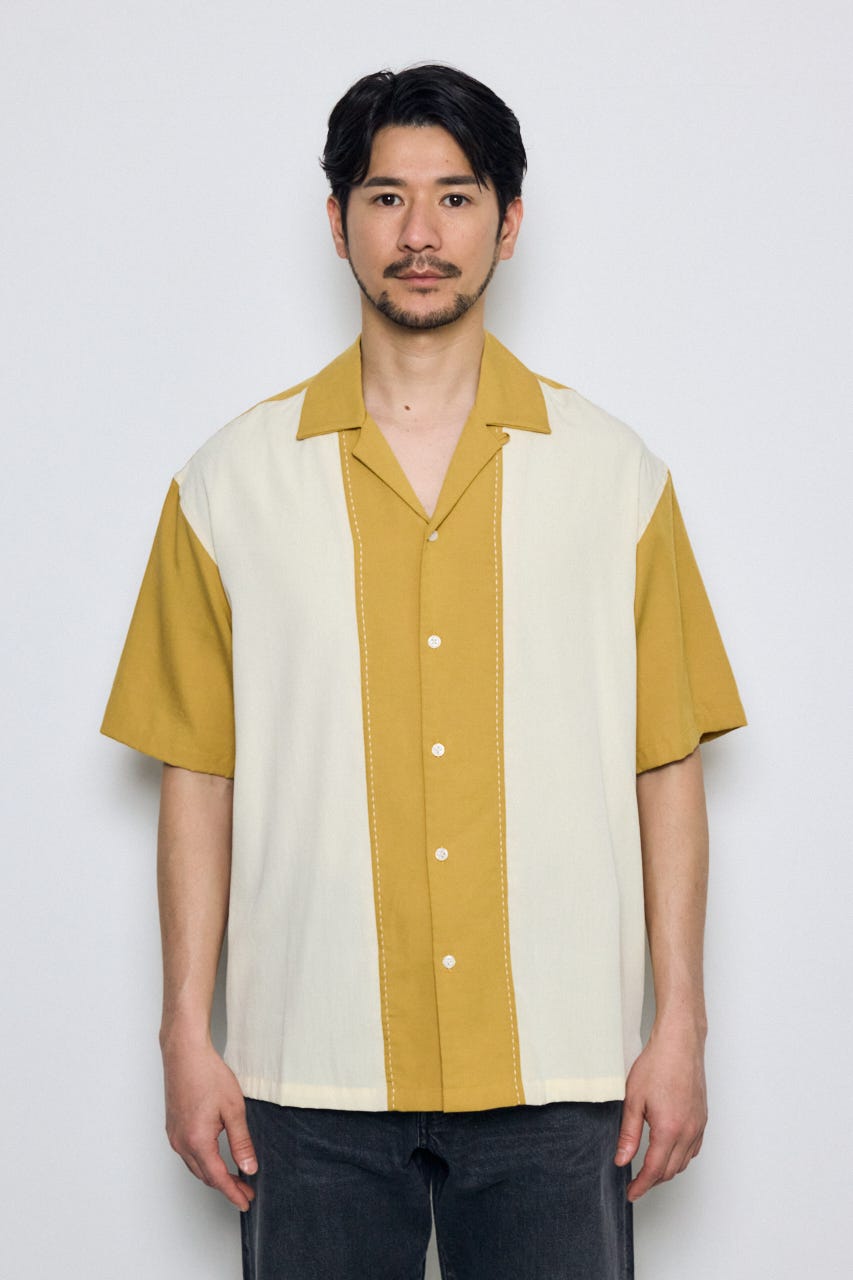 ツートーン切替開襟半袖シャツ 柄YEL L