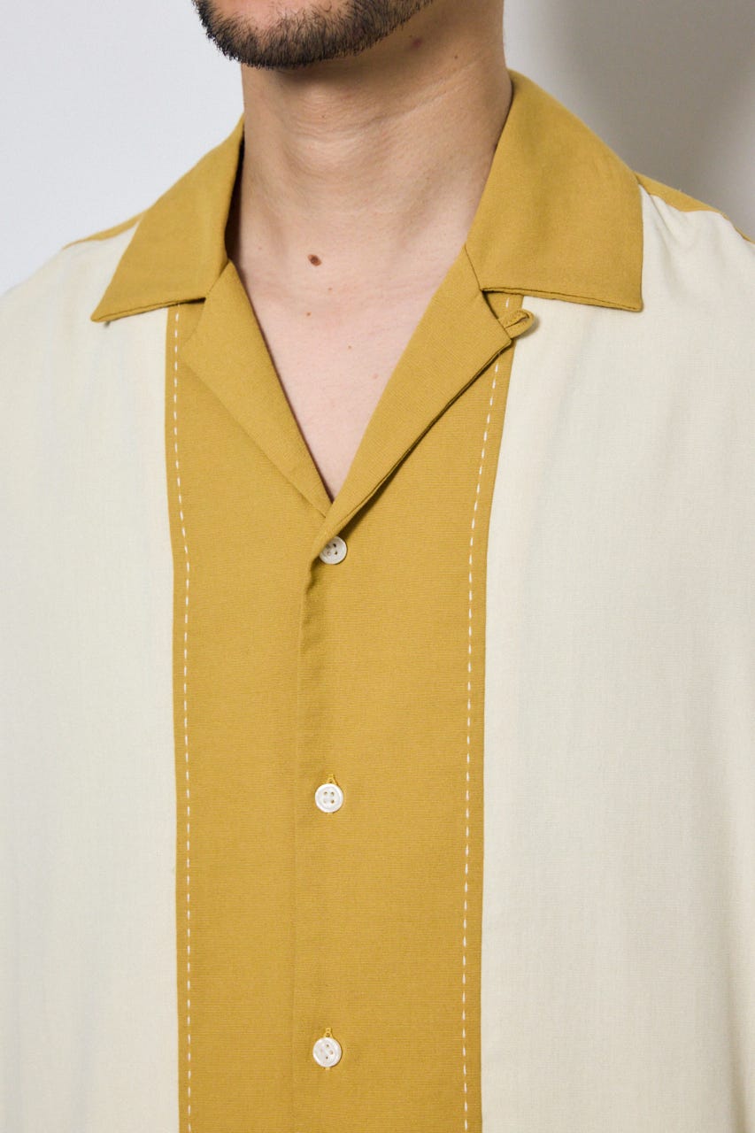 ツートーン切替開襟半袖シャツ 柄YEL L