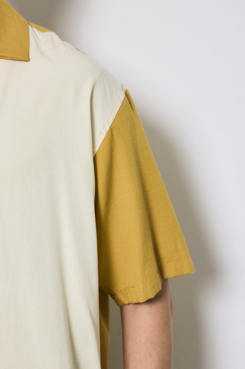 ツートーン切替開襟半袖シャツ 柄YEL L