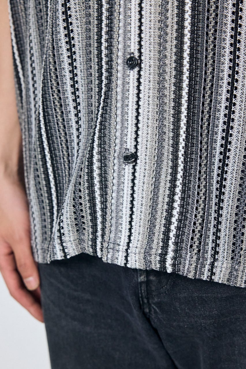 デザインメッシュシャツ 柄BLK L