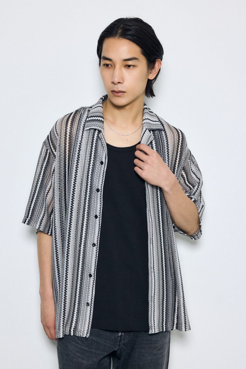 デザインメッシュシャツ 柄BLK L