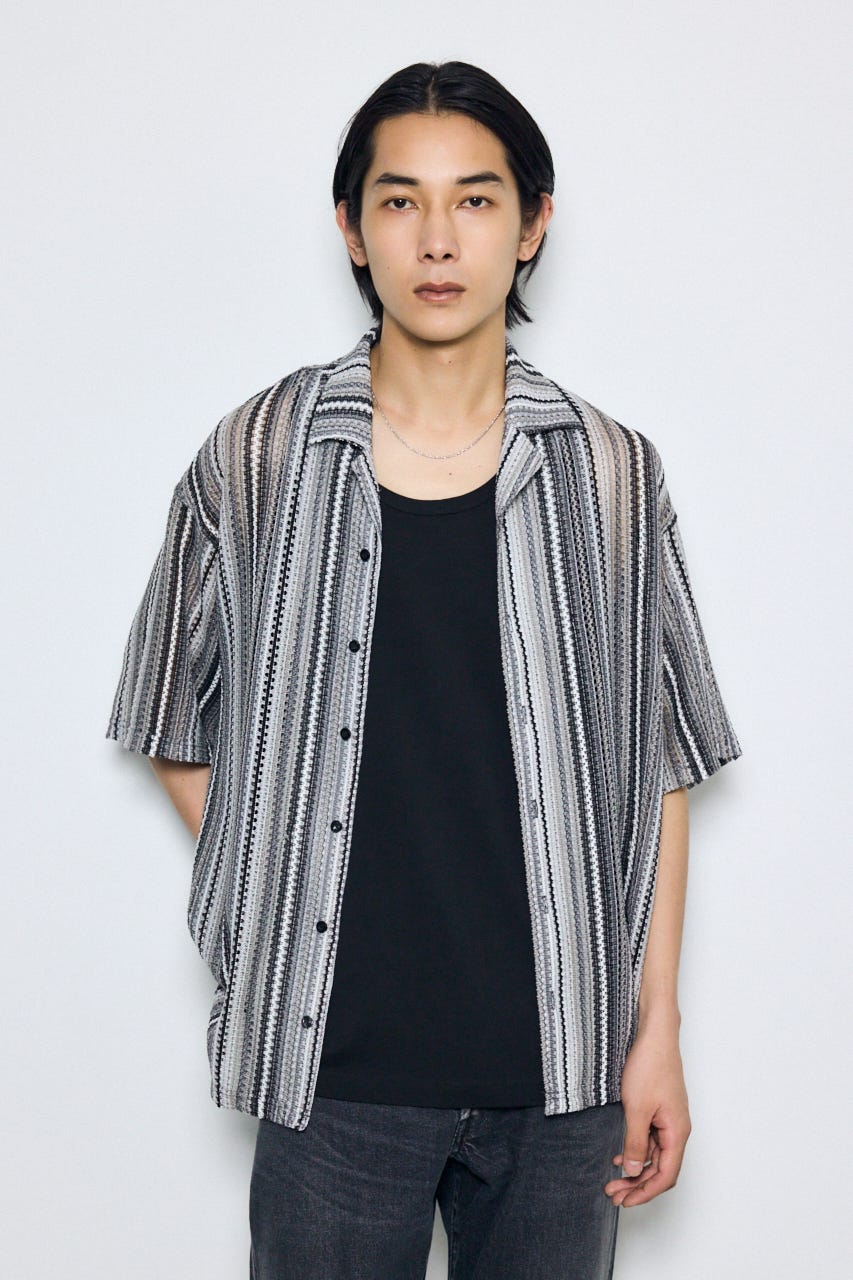 デザインメッシュシャツ 柄BLK L