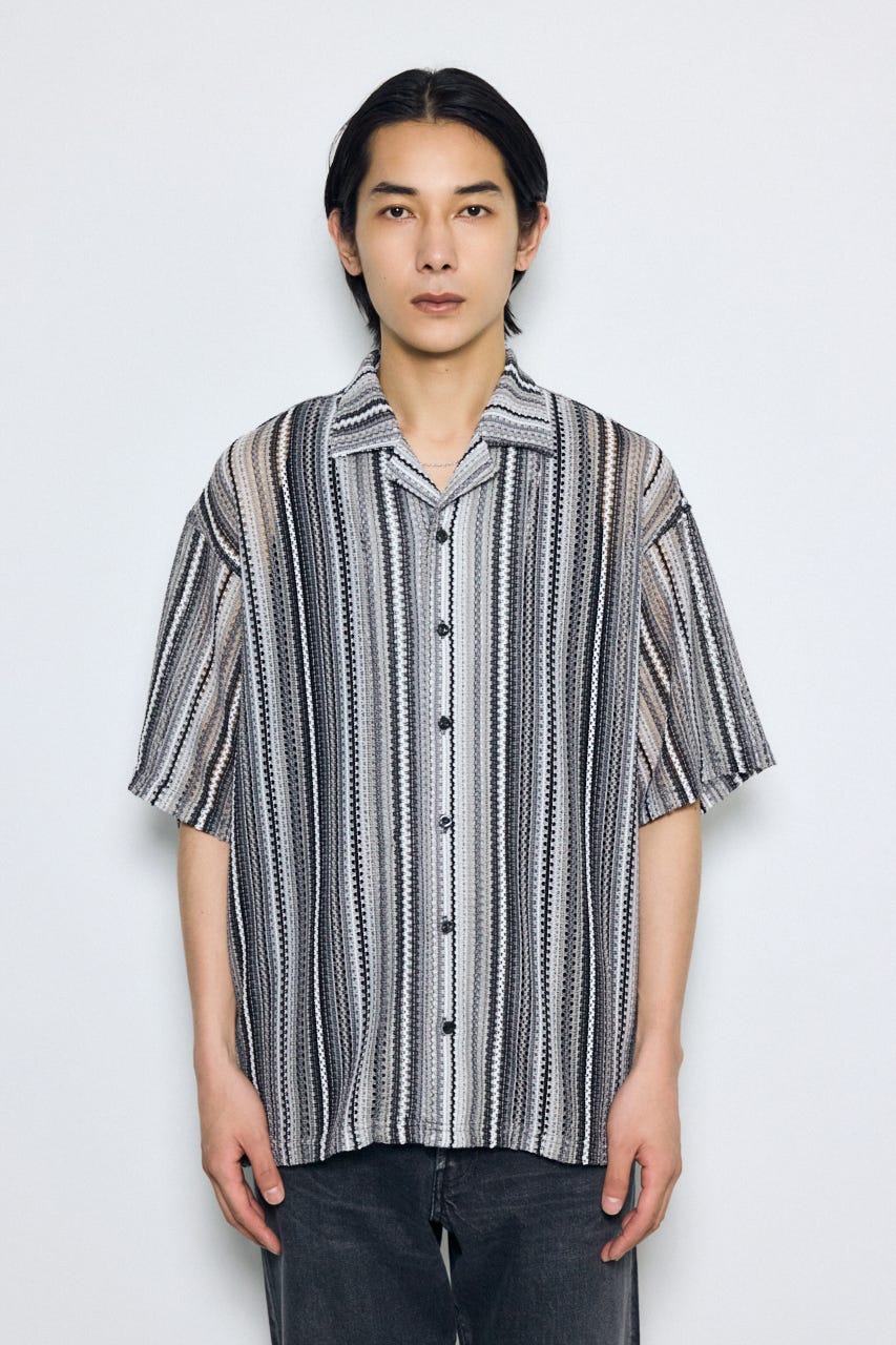 デザインメッシュシャツ 柄BLK L