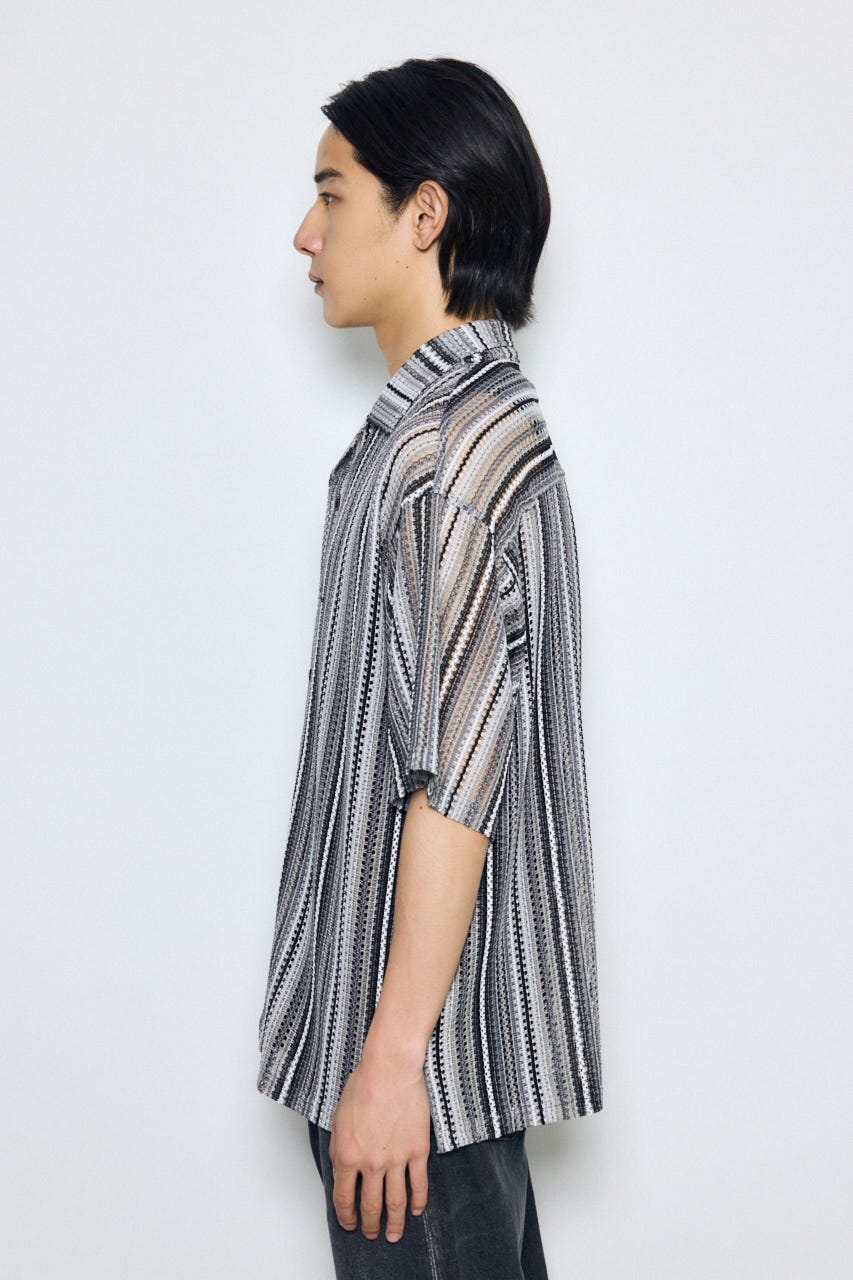 デザインメッシュシャツ 柄BLK L