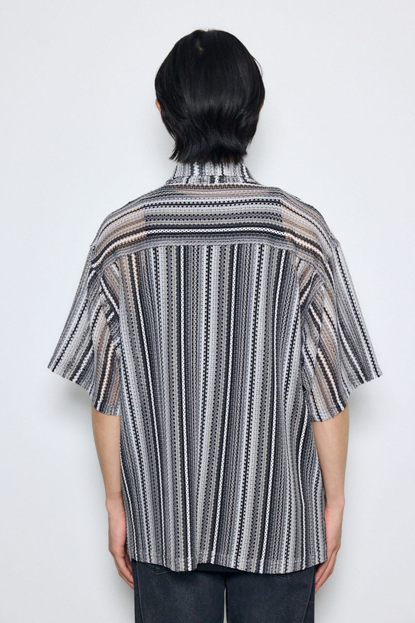 デザインメッシュシャツ 柄BLK L