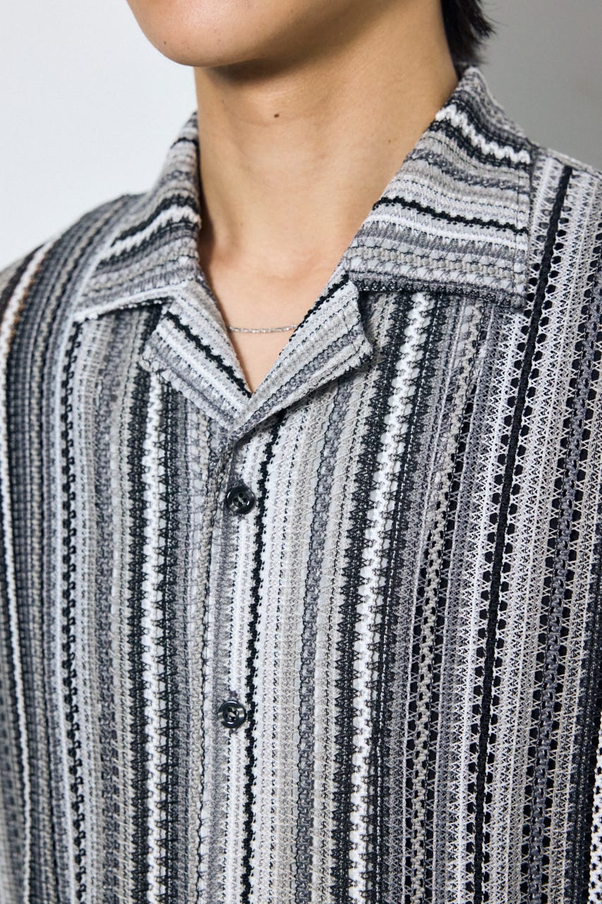 デザインメッシュシャツ 柄BLK L