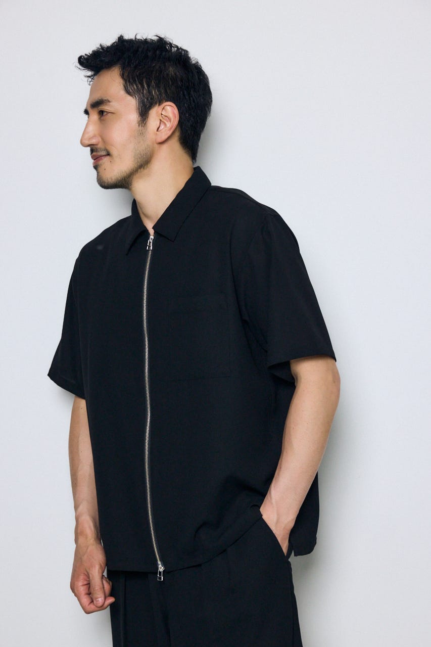 メッシュジップシャツ BLK S