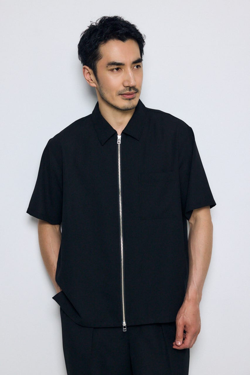 メッシュジップシャツ BLK S