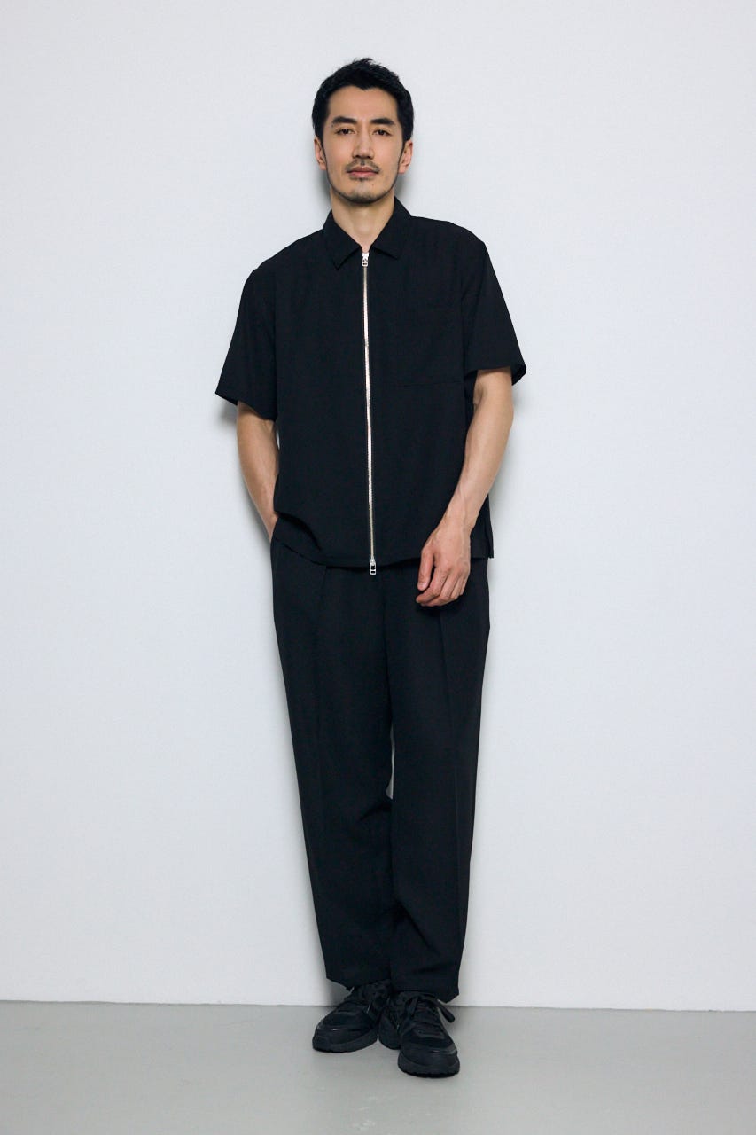 メッシュジップシャツ BLK S