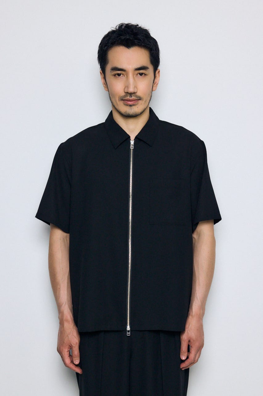 メッシュジップシャツ BLK S
