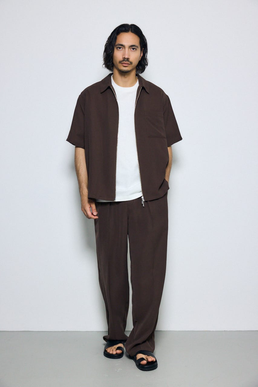 メッシュジップシャツ D/BRN M