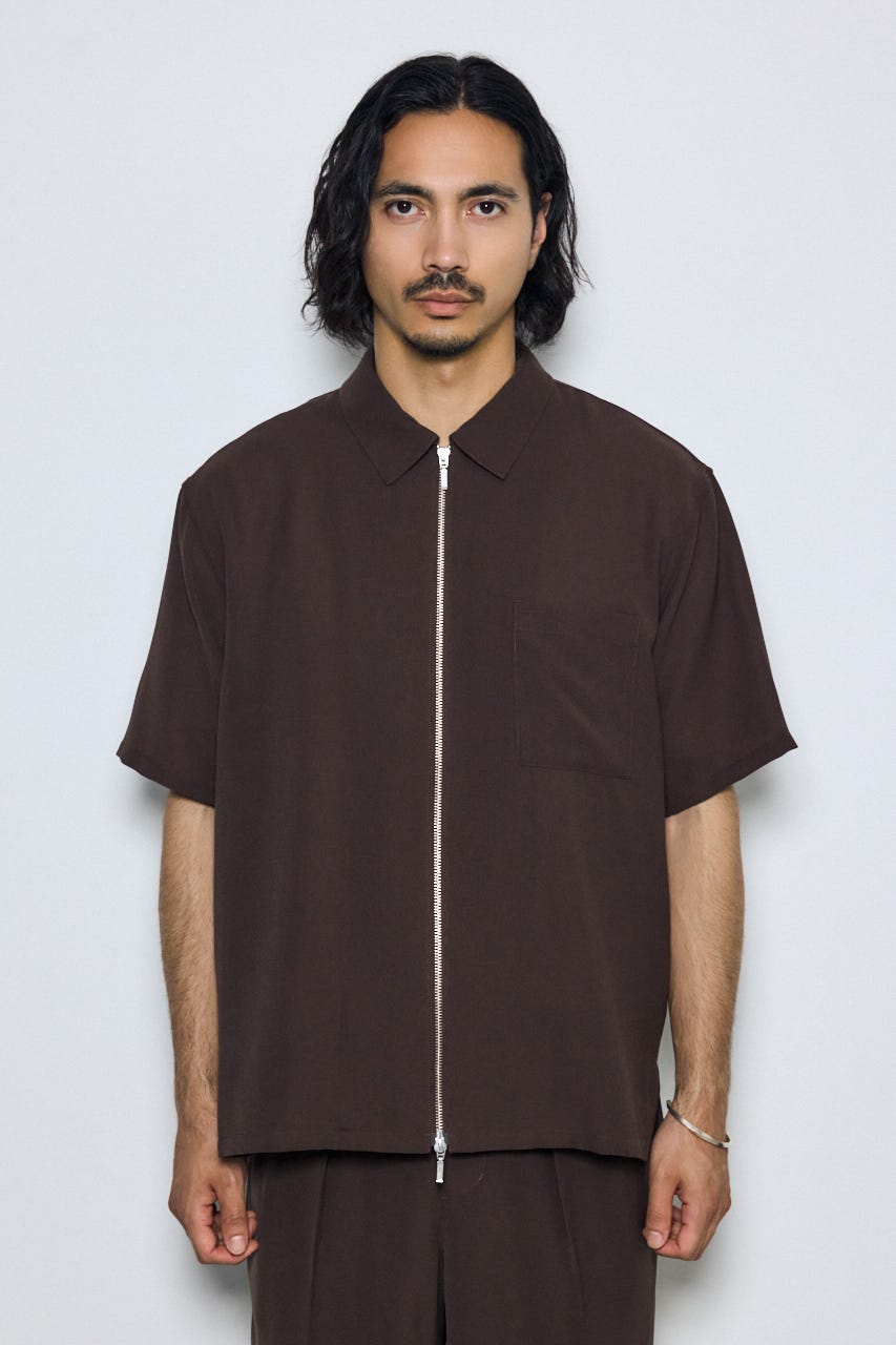 メッシュジップシャツ D/BRN M