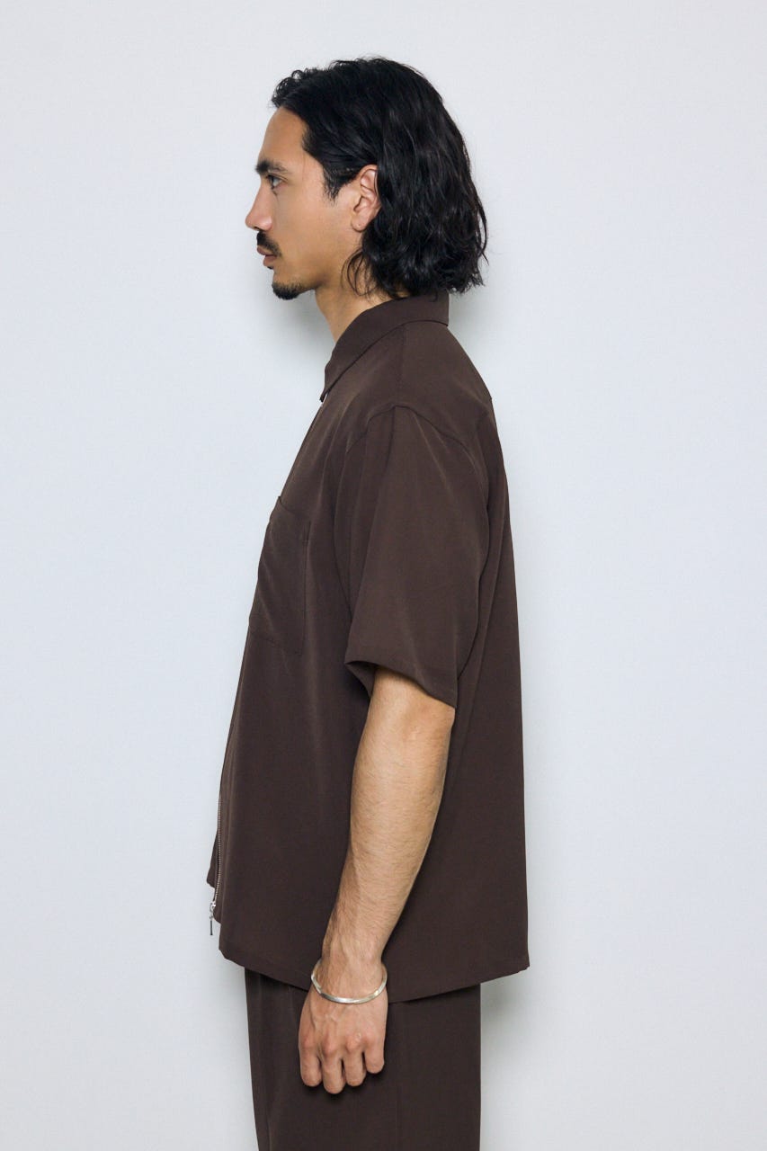 メッシュジップシャツ D/BRN M