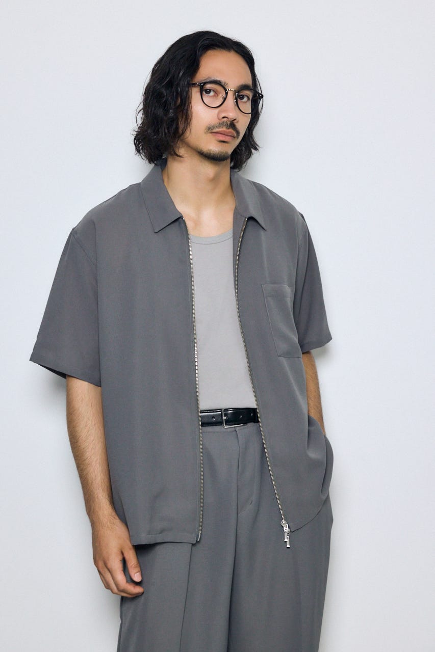 メッシュジップシャツ GRY L