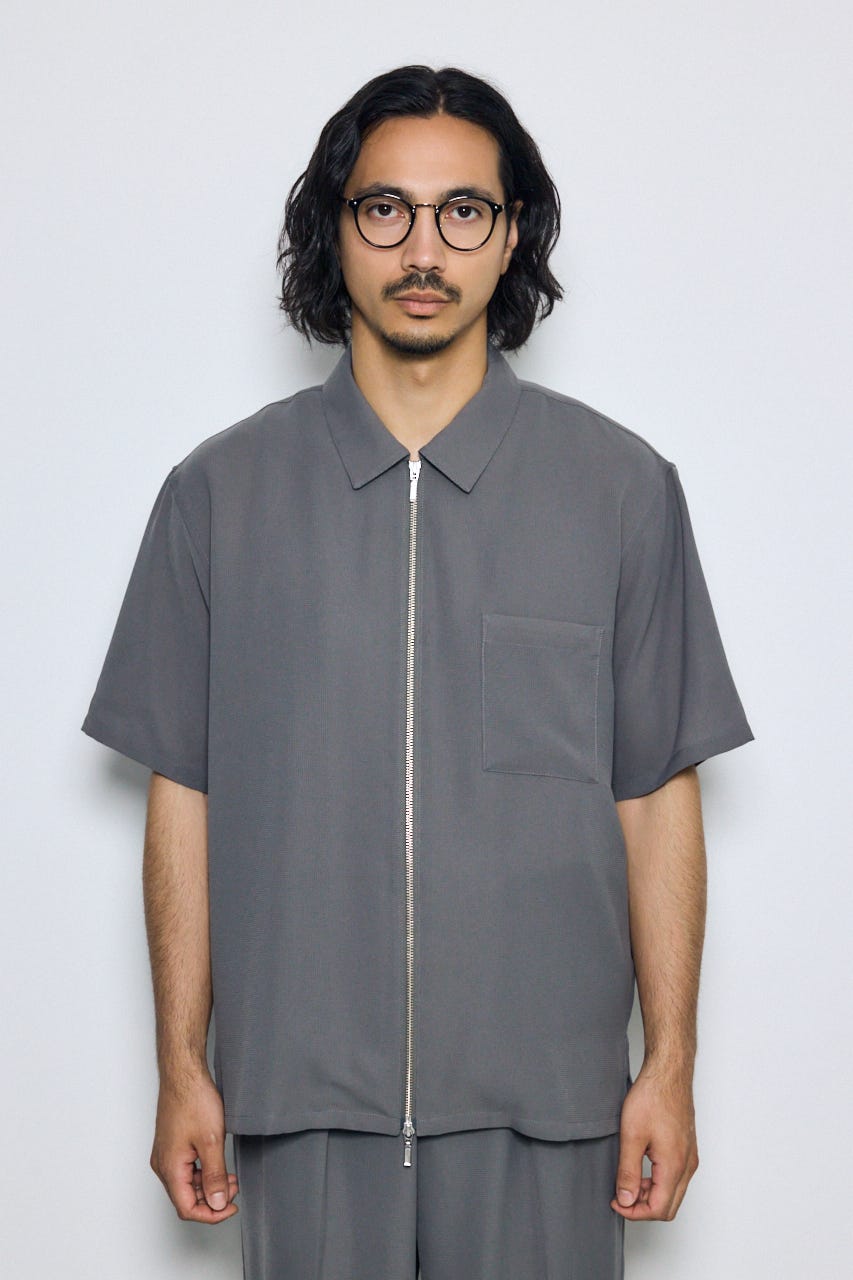 メッシュジップシャツ GRY L