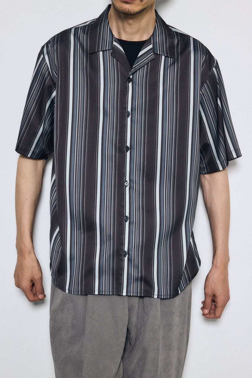 マルチストライプ半袖シャツ 柄BLK L