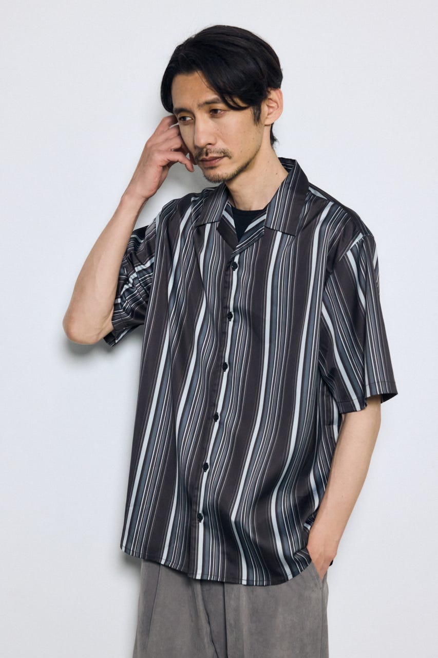 マルチストライプ半袖シャツ 柄BLK L