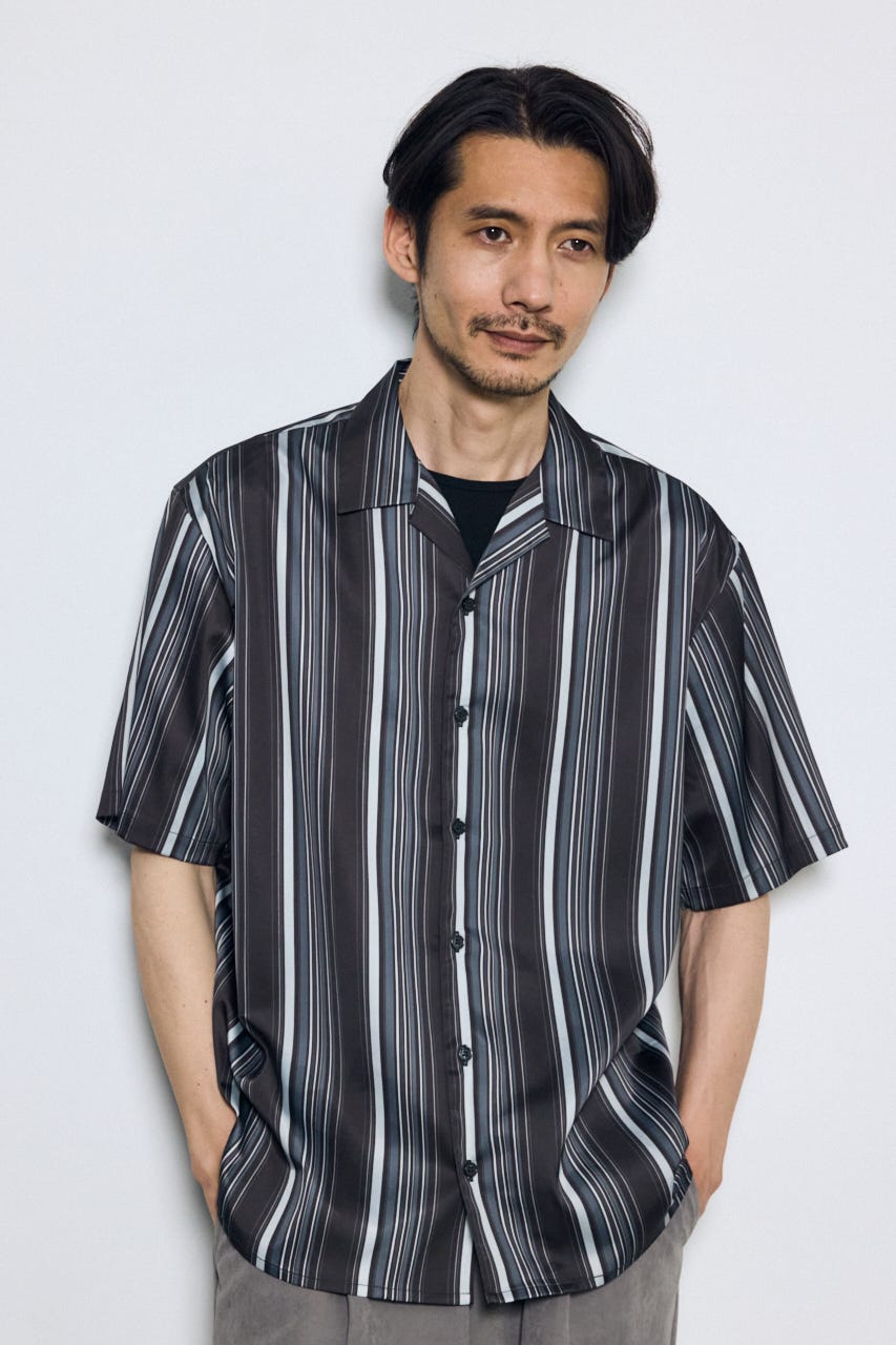 マルチストライプ半袖シャツ 柄BLK L