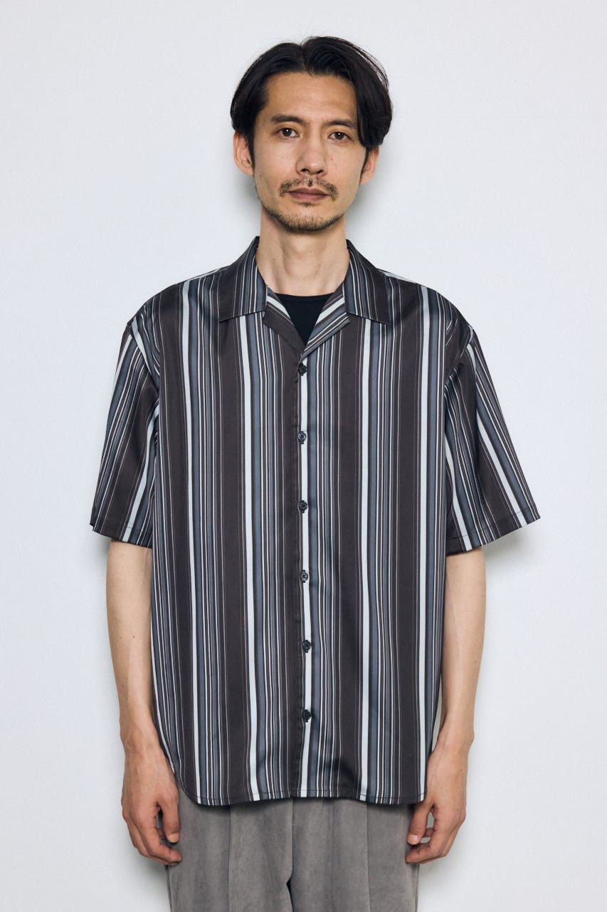 マルチストライプ半袖シャツ 柄BLK L