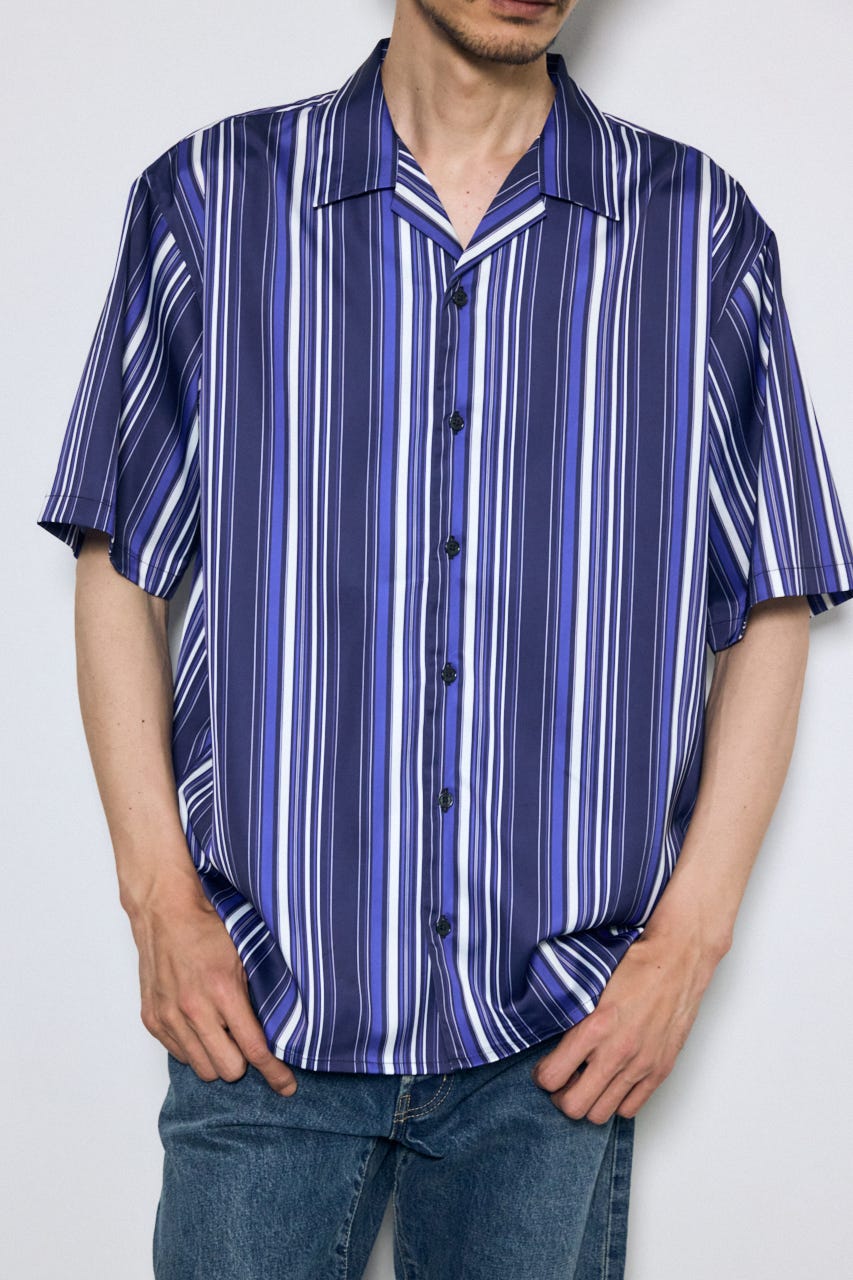 マルチストライプ半袖シャツ 柄BLU L
