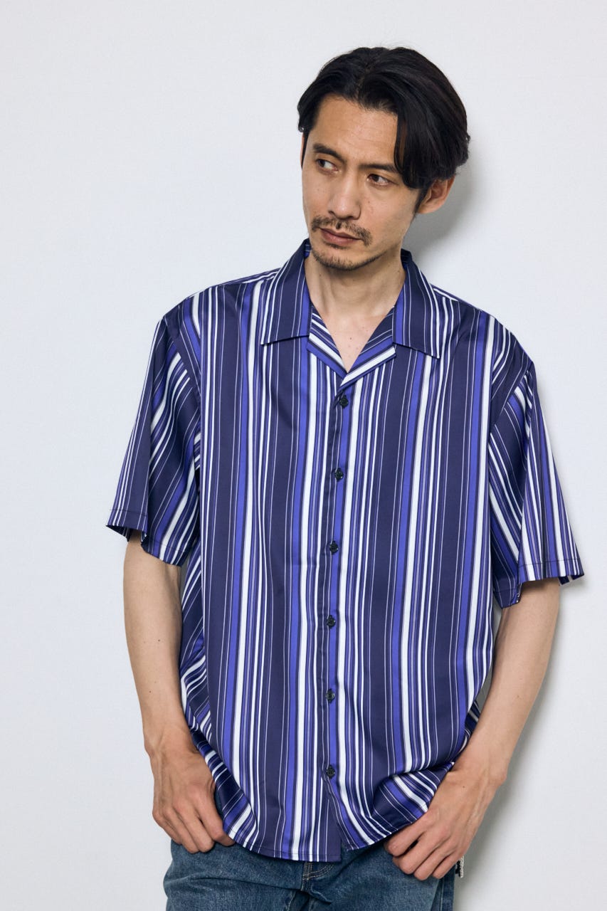 マルチストライプ半袖シャツ 柄BLU L