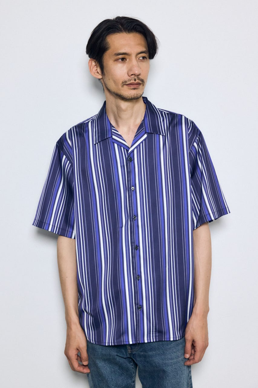 マルチストライプ半袖シャツ 柄BLU L