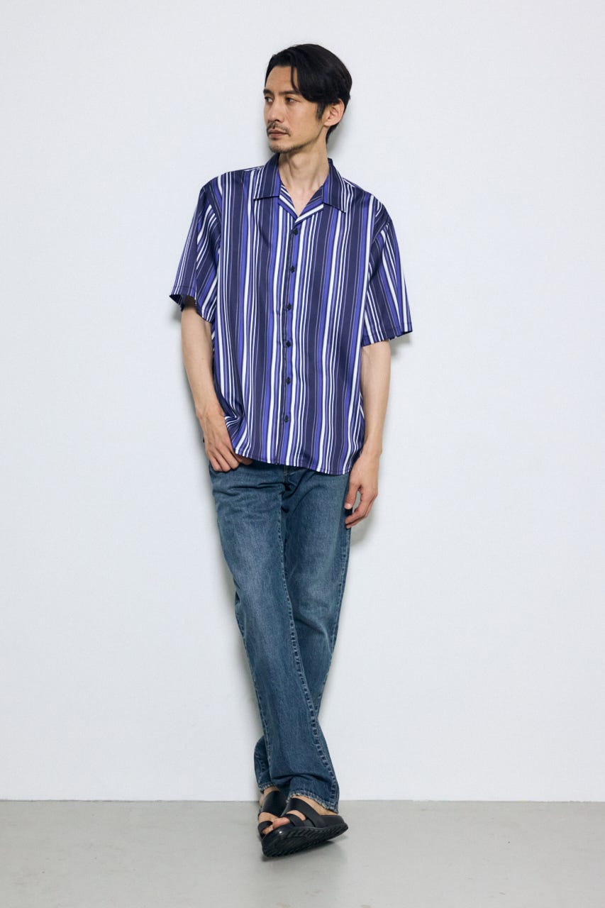 マルチストライプ半袖シャツ 柄BLU L
