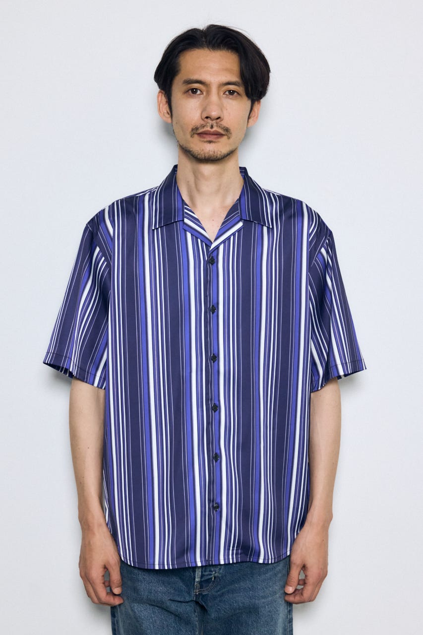 マルチストライプ半袖シャツ 柄BLU L