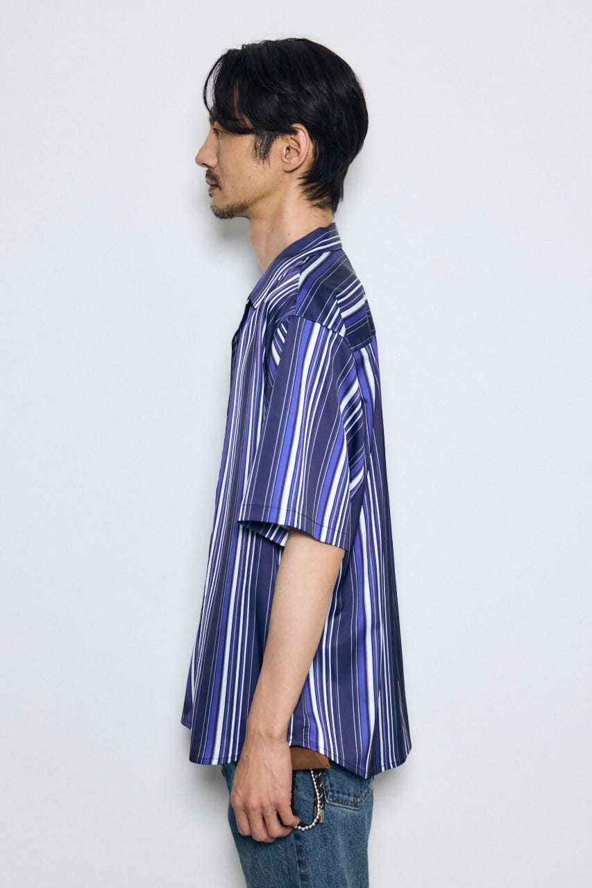マルチストライプ半袖シャツ 柄BLU L