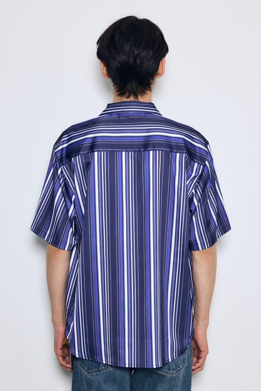 マルチストライプ半袖シャツ 柄BLU L