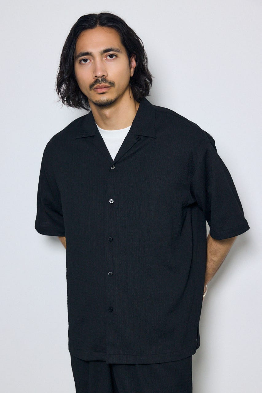 楊柳リラックス半袖シャツ BLK M