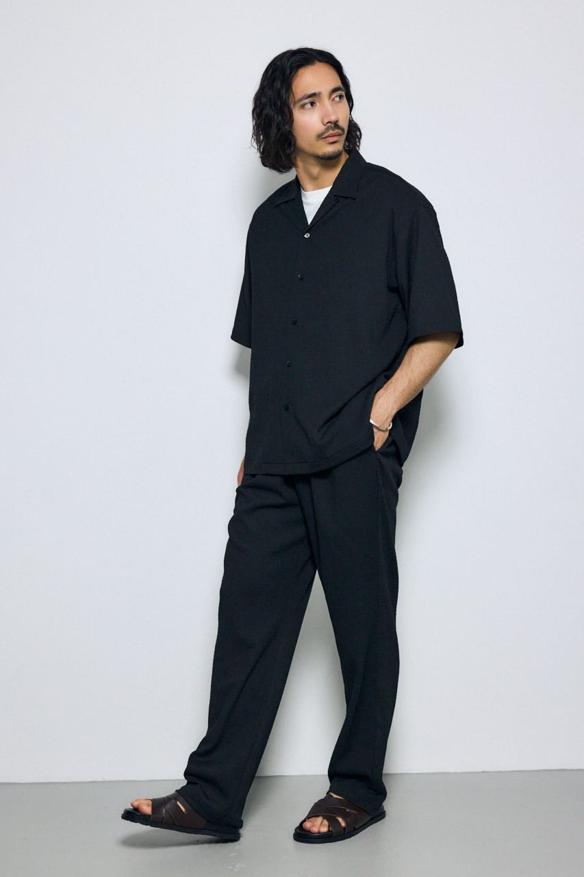 楊柳リラックス半袖シャツ BLK M