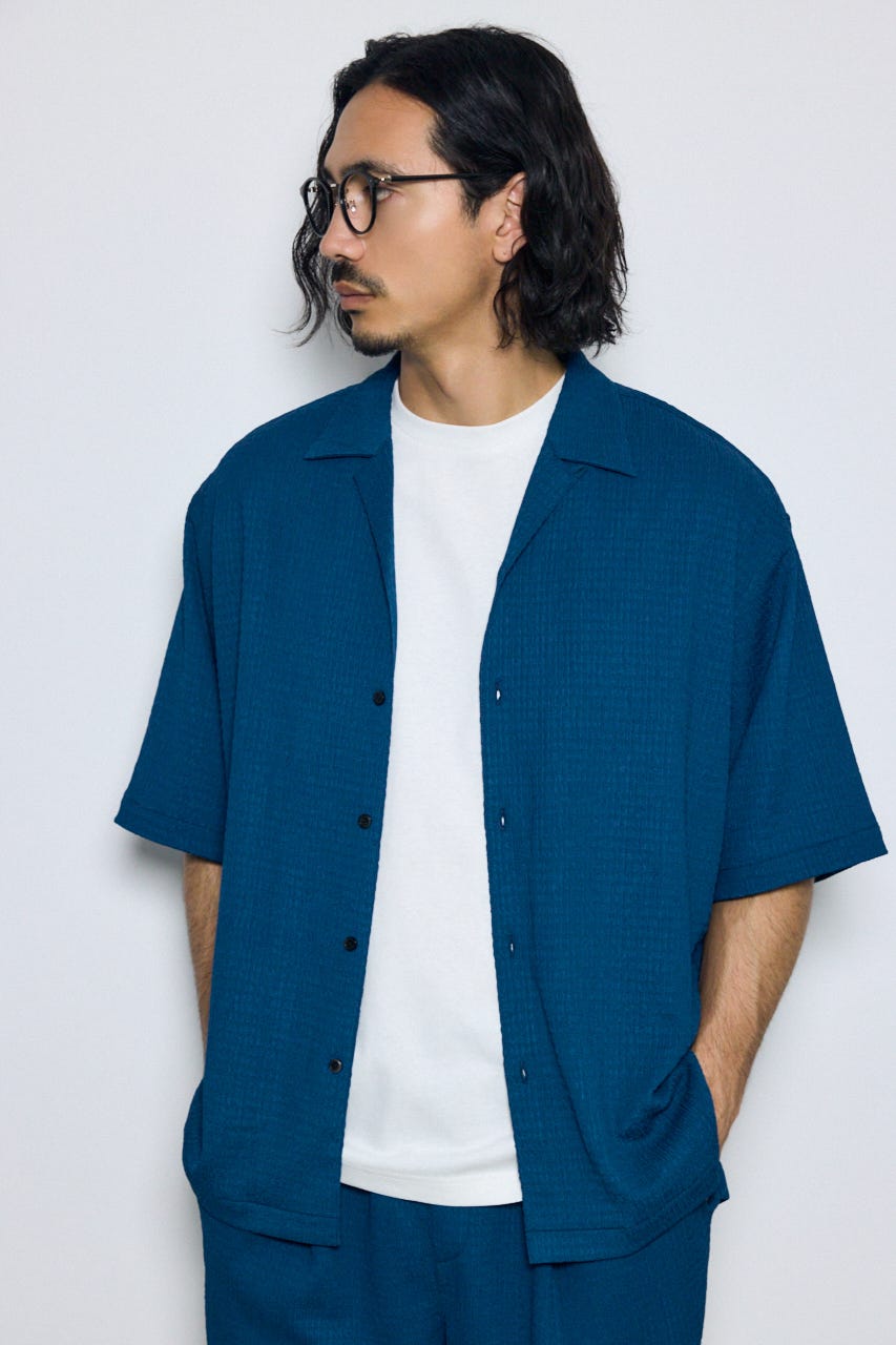 楊柳リラックス半袖シャツ BLU M