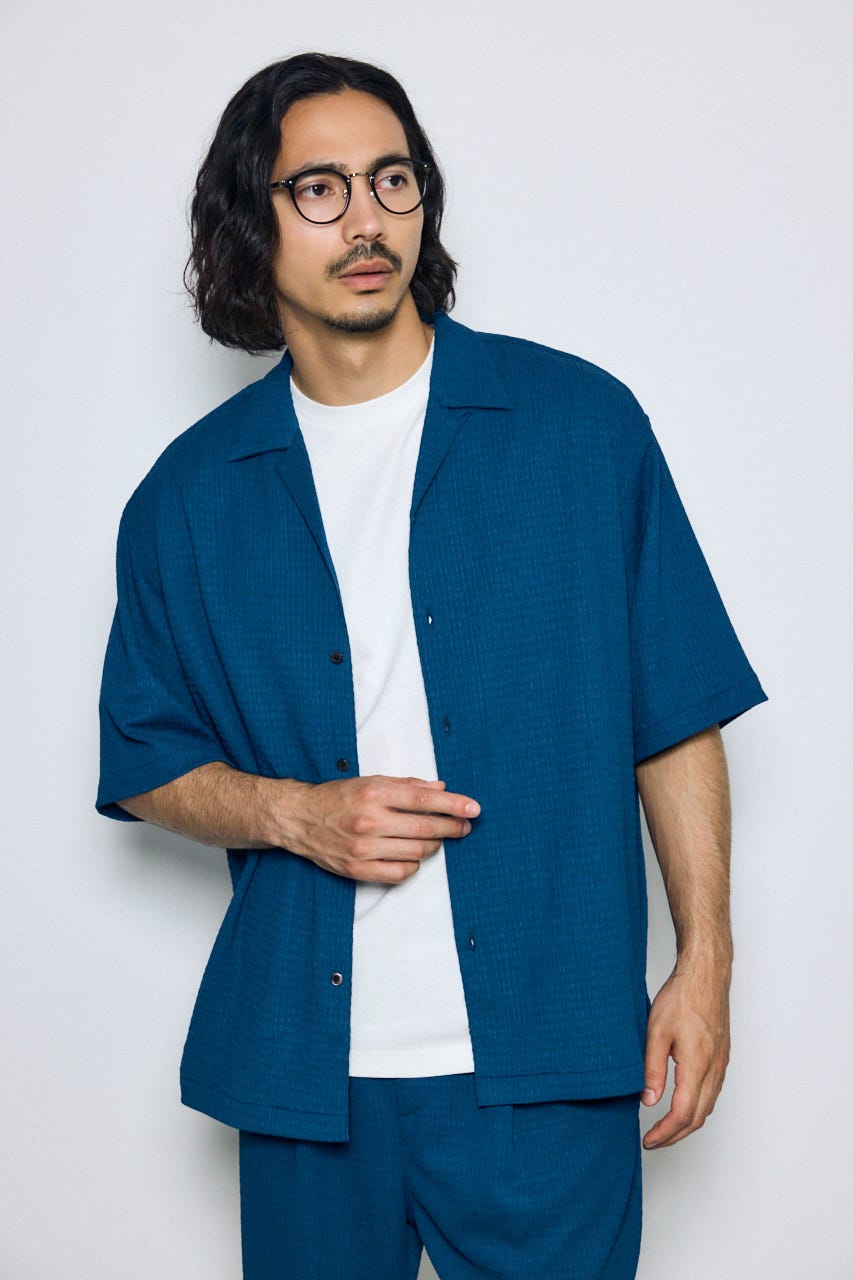 楊柳リラックス半袖シャツ BLU M